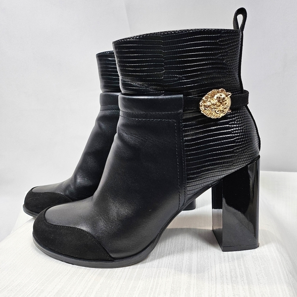 River Island Black Faux Leather Ankle Boots Gold Hardware Size 9 - Picture 3 of 16